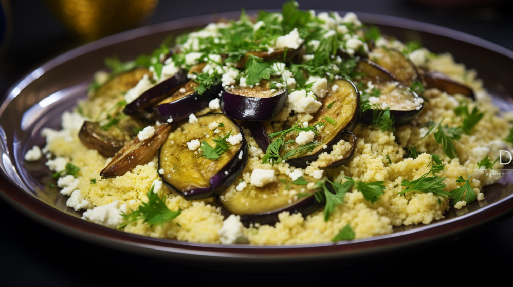 Couscous with eggplant and goat cheese