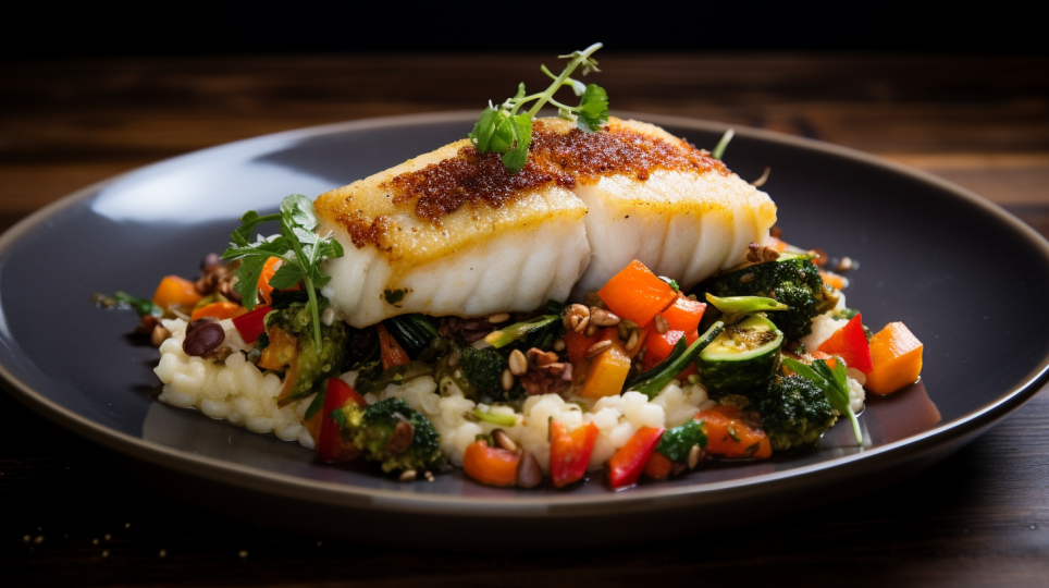 Cod with quinoa and vegetables