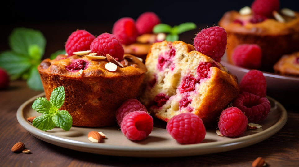 Protein muffins with raspberries and nuts