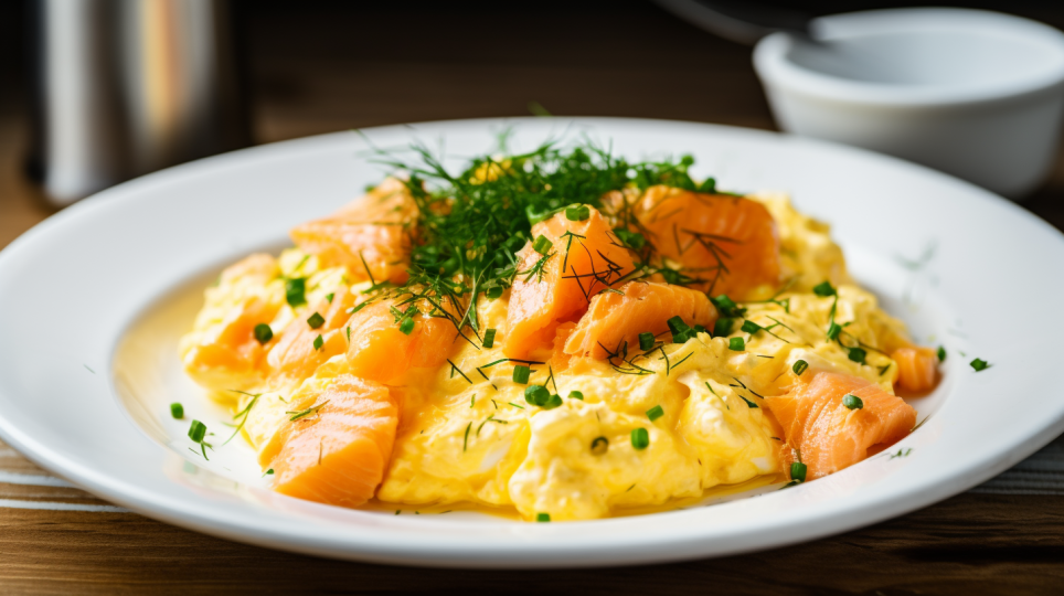 Scrambled eggs with salmon and cottage cheese