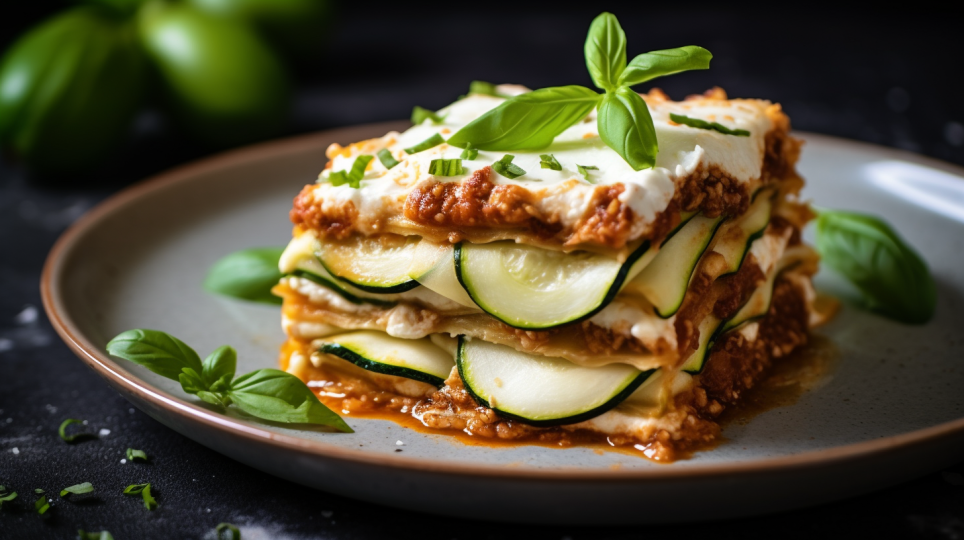 Spelt lasagna with zucchini and mozzarella