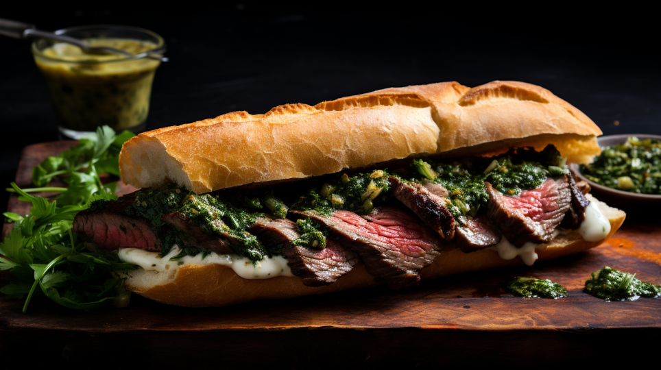 Steak sandwich with chimichurri sauce