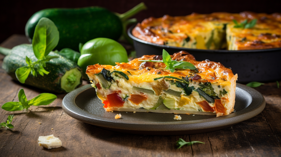 Vegetarian quiche with vegetables and Parmesan cheese