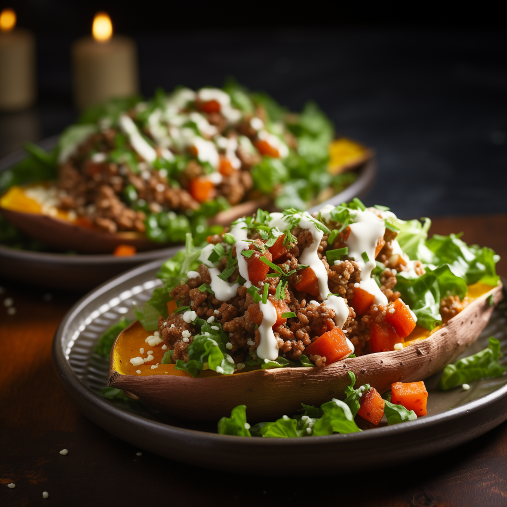 Sweet potato with minced meat and lamb’s lettuce